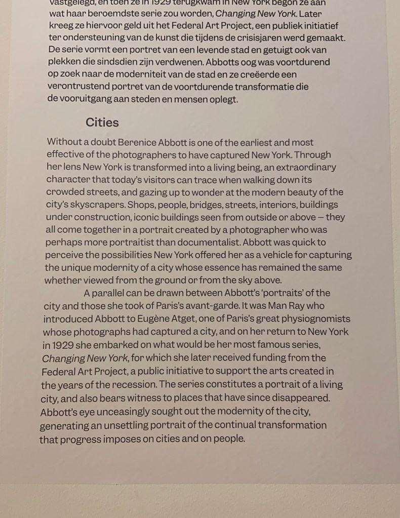 Wall text from the exhibition 'Berenice Abbott: Portraits of Modernity' at Huis Marseille, Amsterdam Wall text from the exhibition 'Berenice Abbott: Portraits of Modernity' at Huis Marseille, Amsterdam