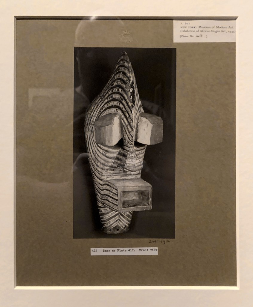 Walker Evans (American, 1903-1975) 'Photograph of African mask, from an exhibition entitled African Negro Art at the Museum of Modern Art, New York' 1935 (installation view)