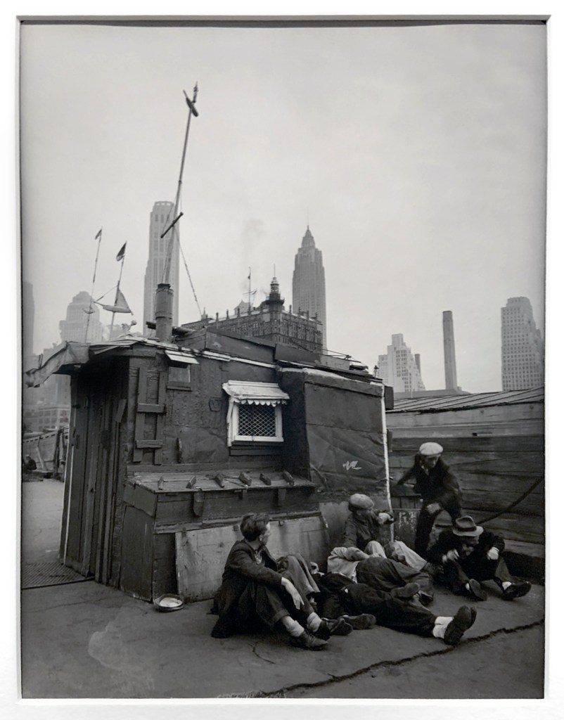 Berenice Abbott (American, 1898-1991) 'Shelter on the Waterfront, Coenties Slip, Pier 5, East River, Manhattan' 1938 (installation view)