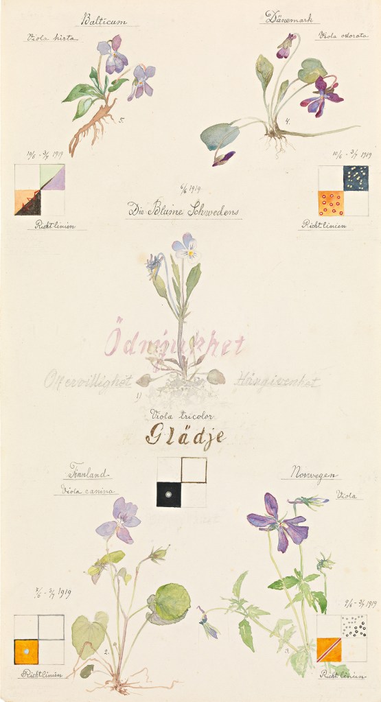 Hilma af Klint (Swedish, 1862-1944) 'Violet Blossoms with Guidelines, Series I' 1919