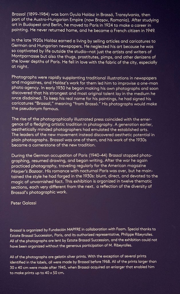Wall text from the exhibition 'Brassaï' at Foam, Amsterdam