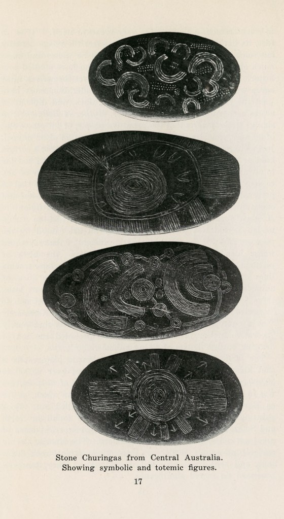 Stone Churingas from Central Australia. Showing symbolic and totemic figures
