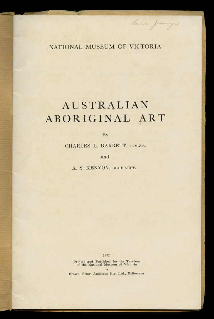 Title page of the pamphlet 'Australian Aboriginal Art' by Charles Barrett and A.S. Kenyon 1952