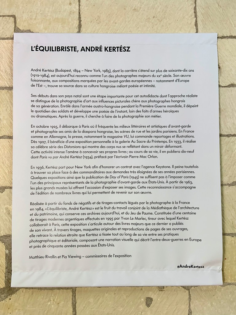 Entrance text to the exhibition 'L'equilibriste, André Kertész' at Jeu de Paume, Château de Tours