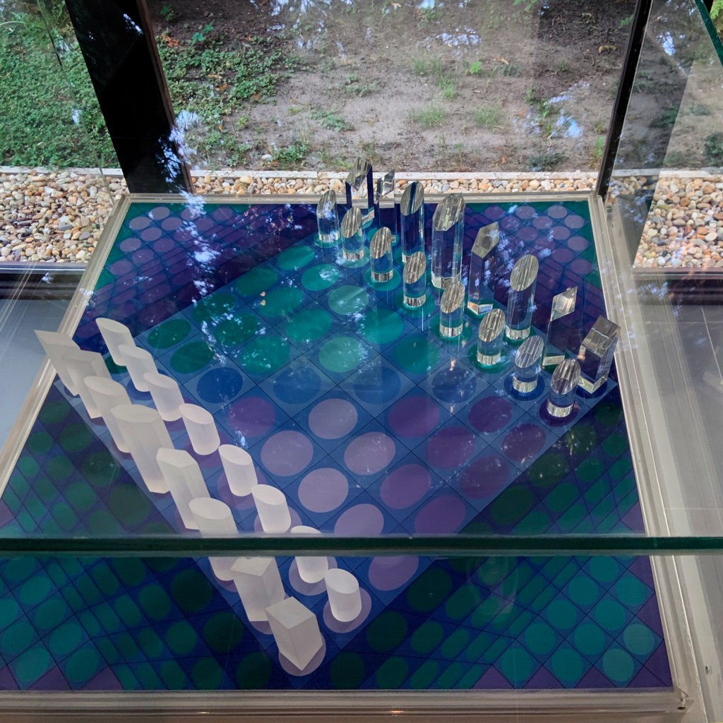 Victor Vasarely (Hungarian-French, 1906-1997) 'Chess Set' 1980 (installation view)