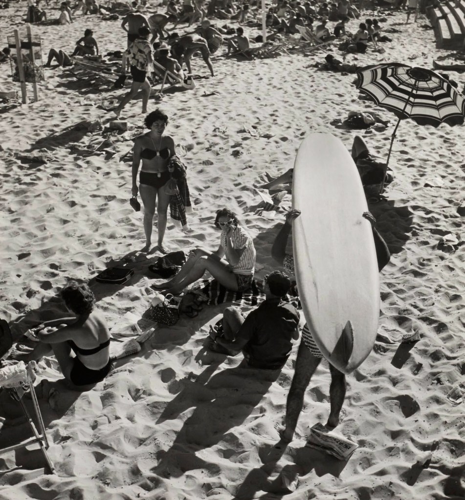 Max Dupain (Australian, 1911-1992) '(Surfboard, Umbrella and Crowds)' Nd