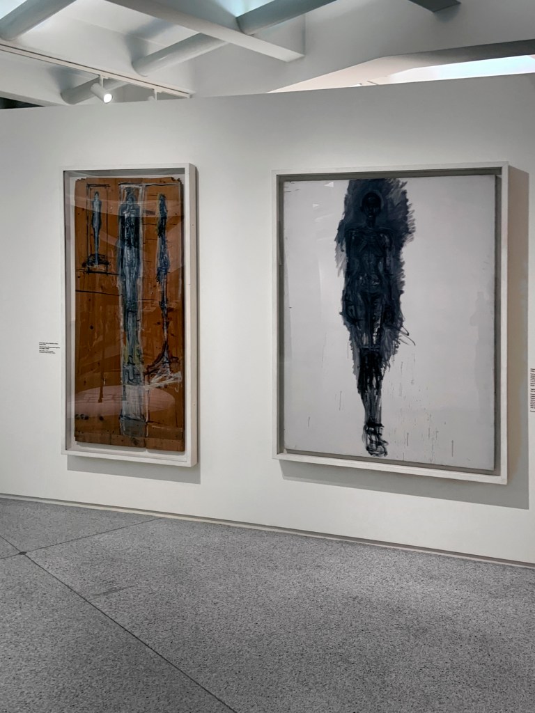 Installation view of the exhibition 'Alberto Giacometti' at the Trade Fair Palace, National Gallery Prague showing some of his paintings