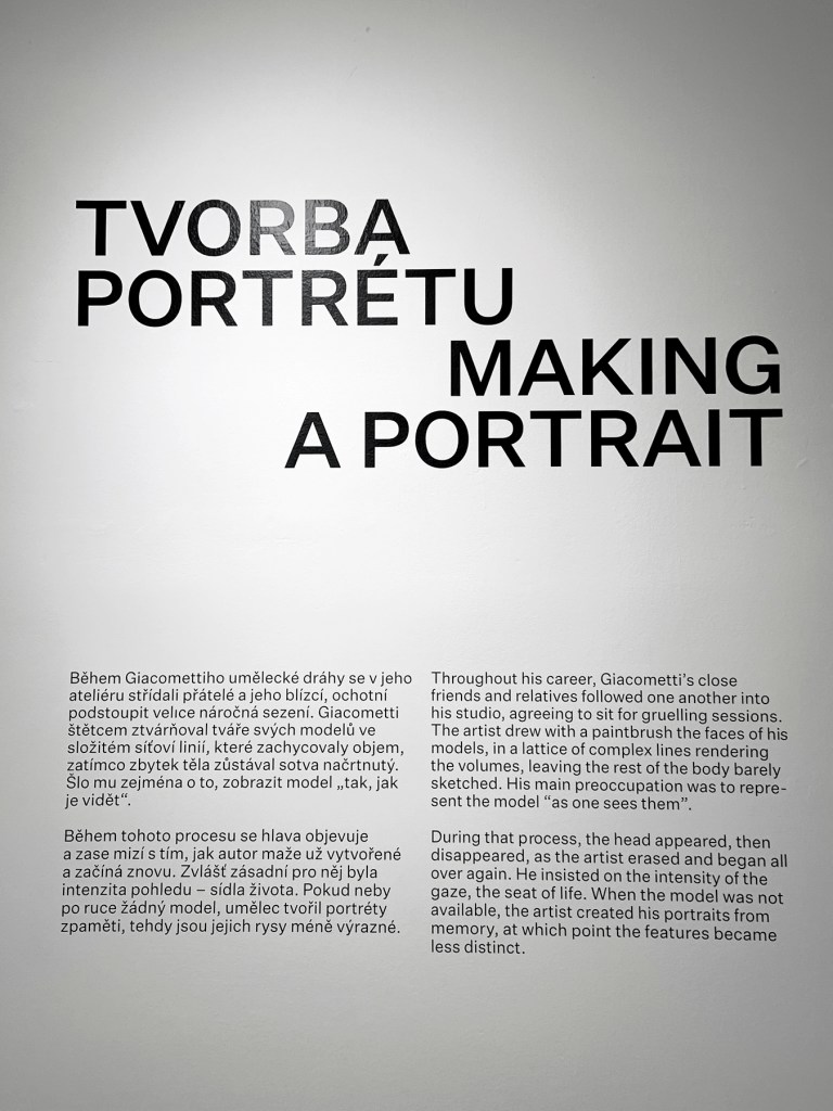 'Making a portrait' wall text from the exhibition 'Alberto Giacometti' at the Trade Fair Palace, National Gallery Prague