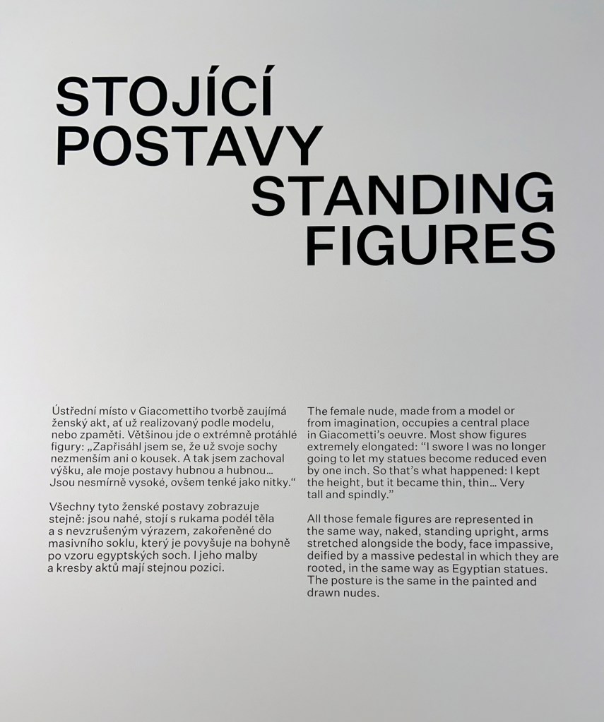 'Standing figures' wall text from the exhibition 'Alberto Giacometti' at the Trade Fair Palace, National Gallery Prague