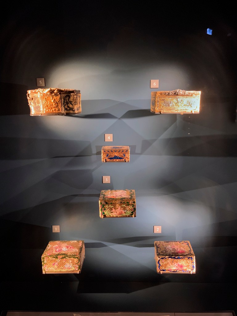  Installation view of French enamelled boxes, Louvre, Paris