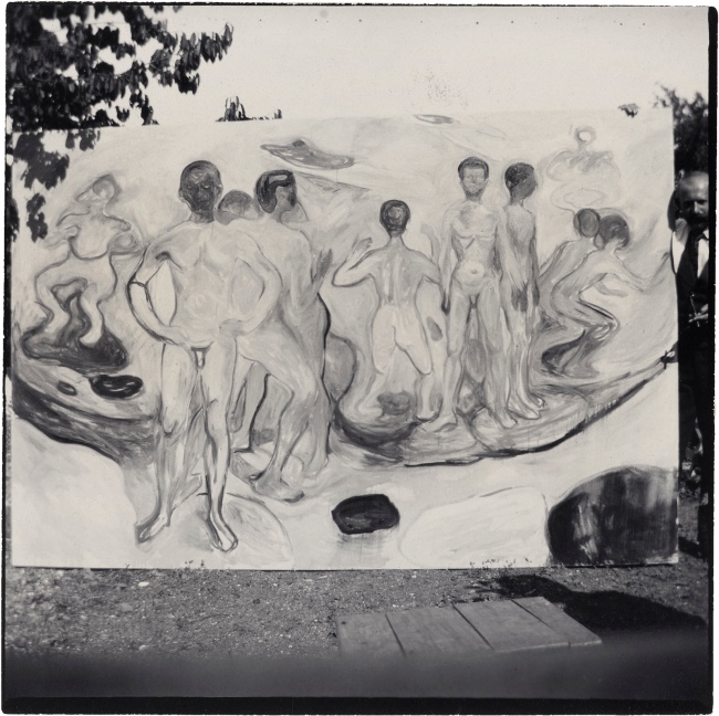 Edvard Munch (Norwegian, 1863-1944) 'The Painting "Bathing Young Men" in the Garden, Åsgårdstrand' 1904