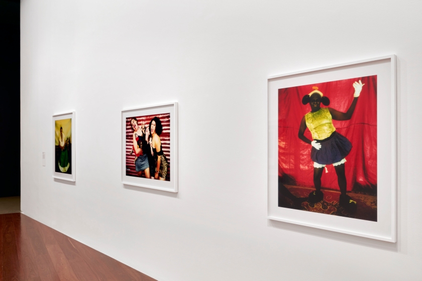 Installation view of Destiny Deacon's 'Me and Virginia's doll (Me and Carol)' 1997 at left, 'Last laughs' 1995 at centre, and 'Where's Mickey' 2002 at right, on display in 'DESTINY' at The Ian Potter Centre: NGV Australia, Melbourne, 2020
