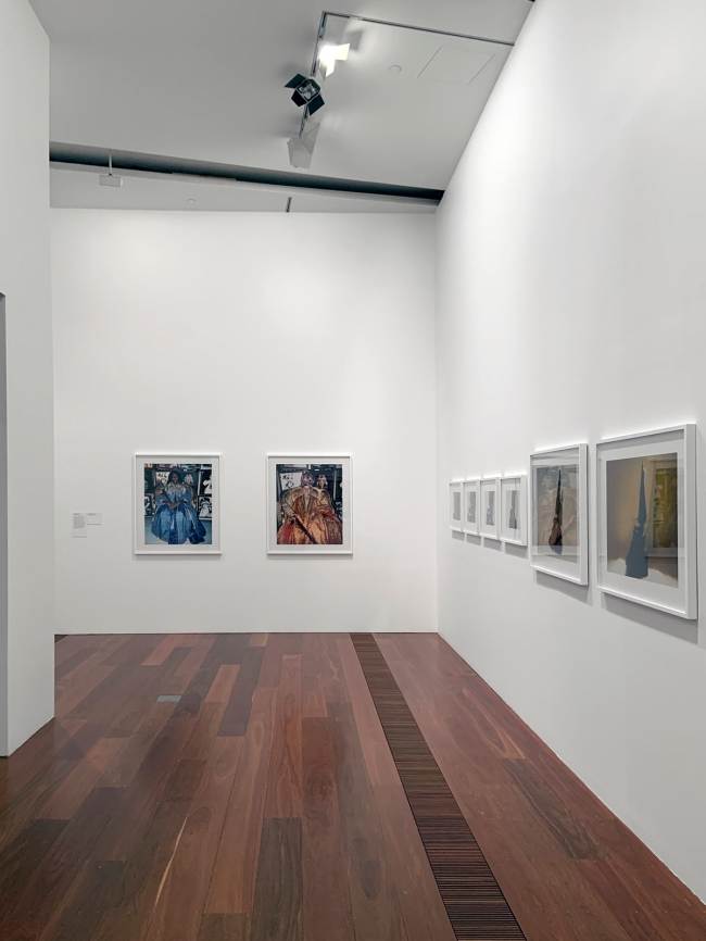 Installation view of 'DESTINY' at The Ian Potter Centre: NGV Australia, Melbourne, 2020 showing at centre, 'Moomba princess' and 'Moomba princeling' (both 2004), and at right 'Thought cone (A-F)' 1997