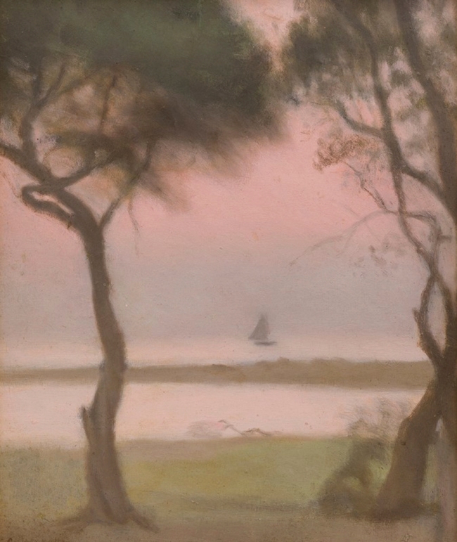 Clarice Beckett (Australia, 1887-1935) 'Yacht at Sunset' c. 1928