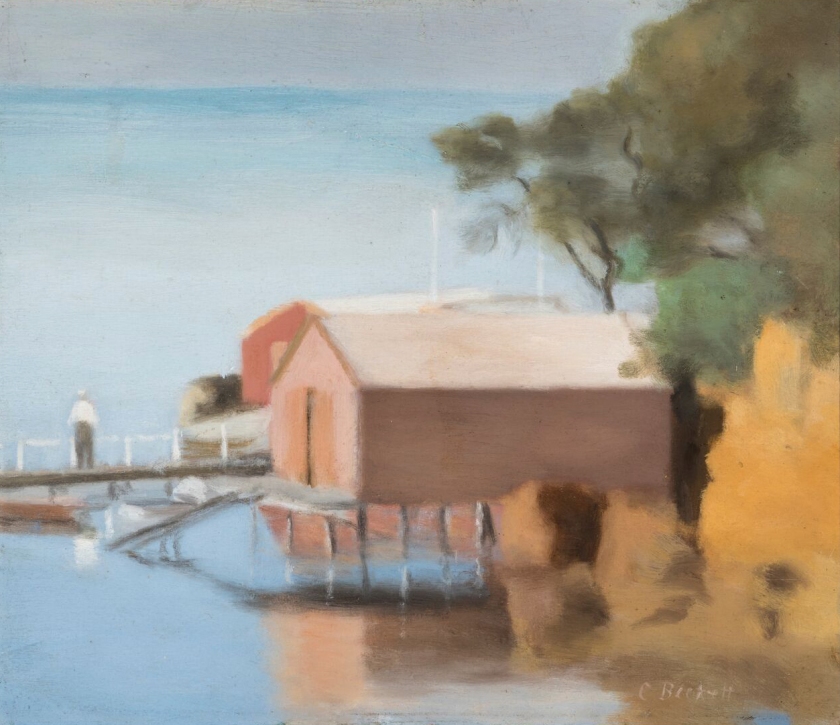 Clarice Beckett (Australia, 1887-1935) 'Boatshed, Beaumaris' c. 1928