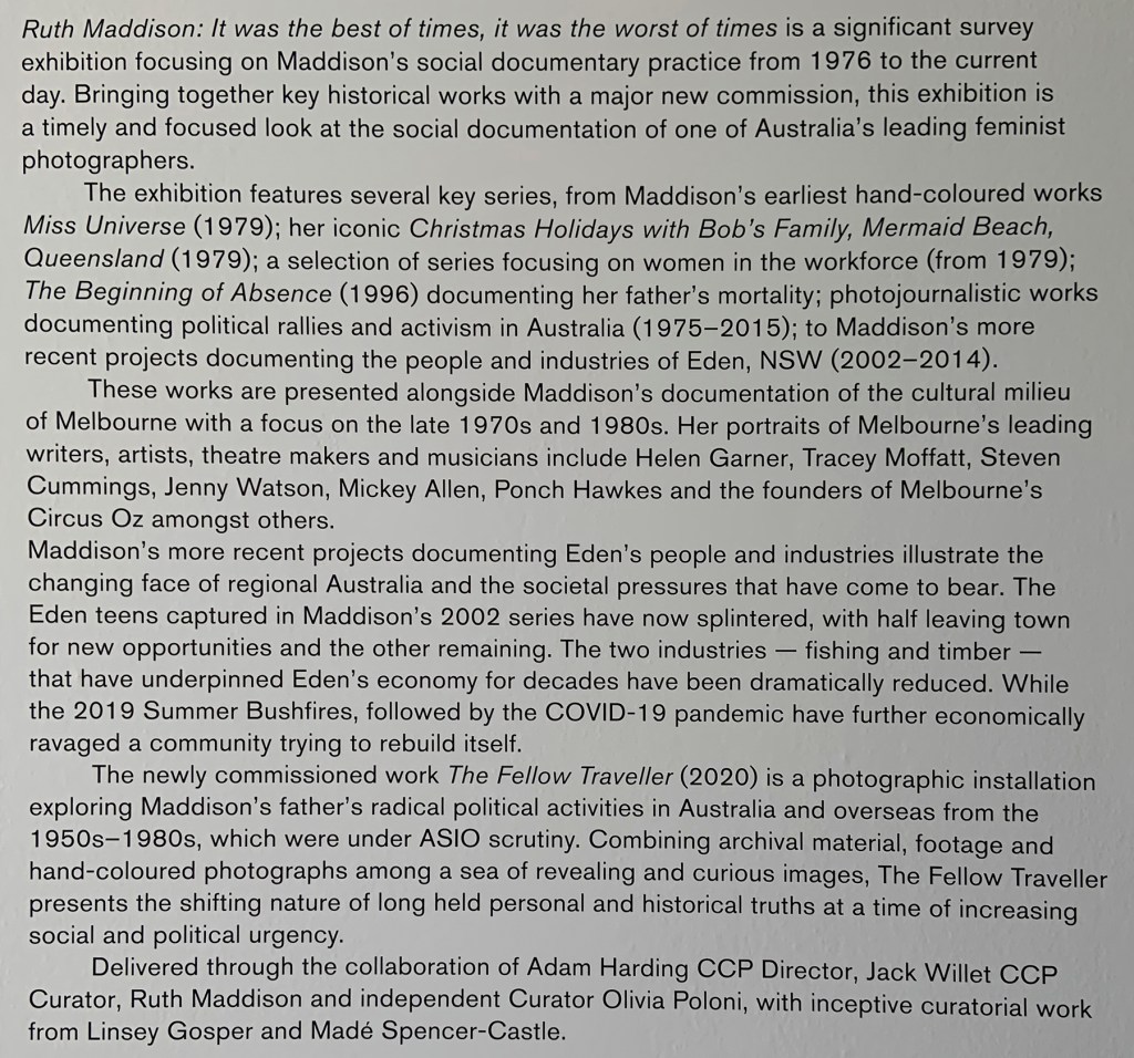 Text from the exhibition 'Ruth Maddison It was the best of times, it was the worst of times' at the Centre for Contemporary Photography, Melbourne
