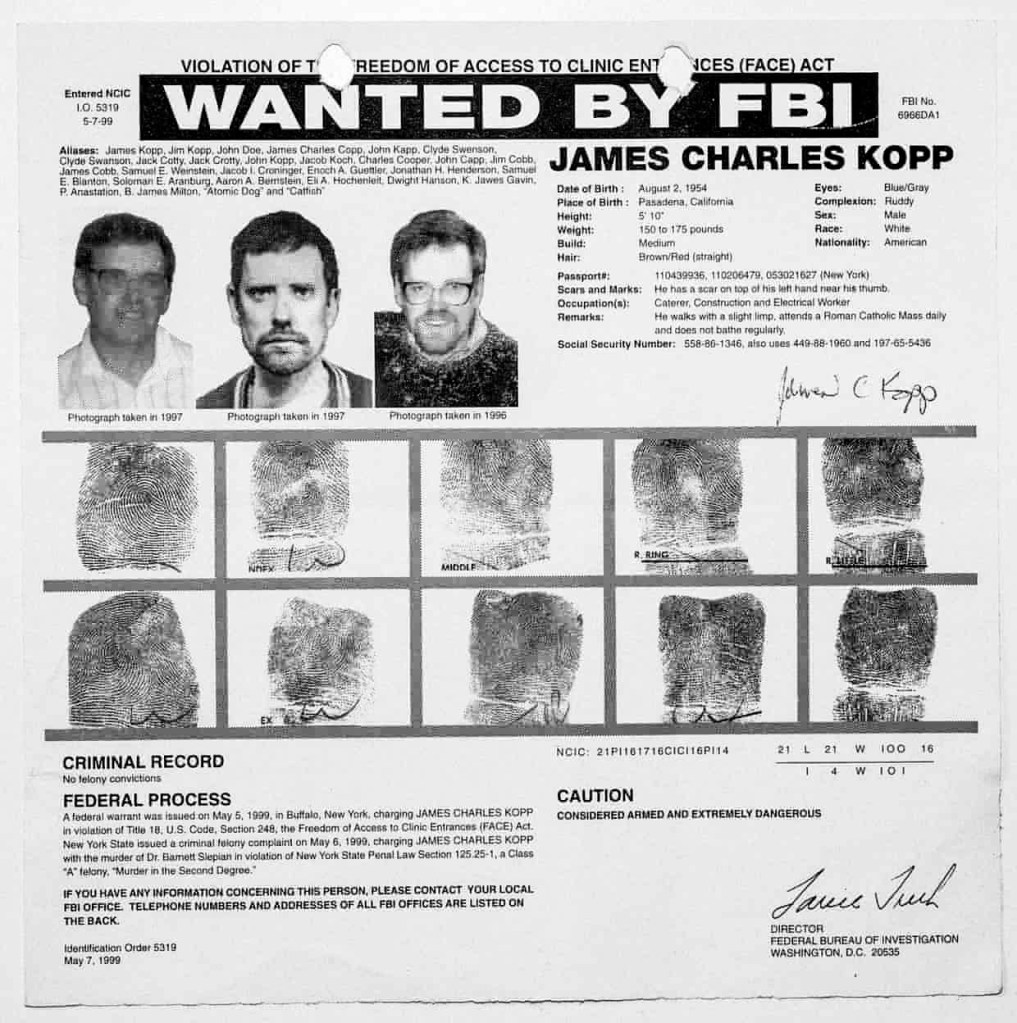 Laia Abril. 'An FBI warrant for James Kopp, a member of The Lambs of Christ, who killed a doctor who worked at an New York abortion clinic in 1998' Nd