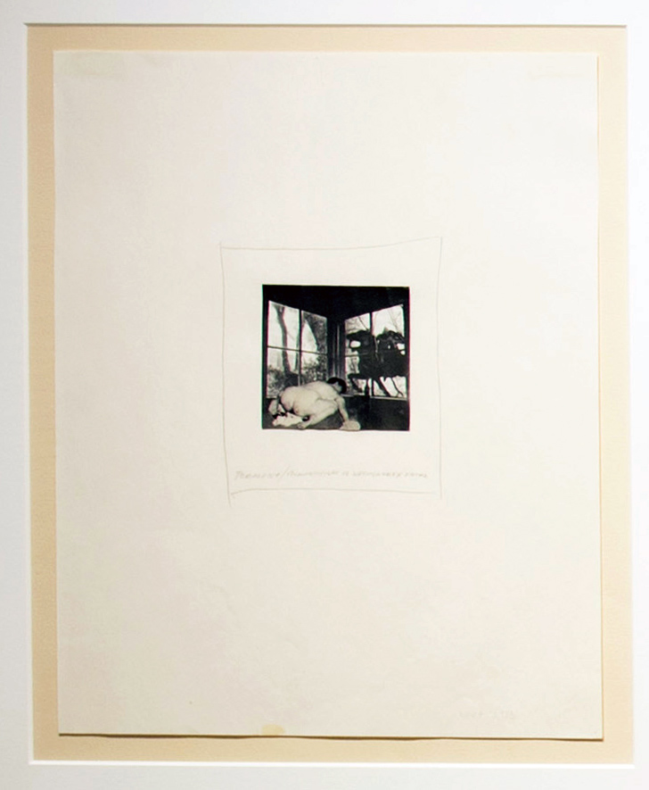 Joanne Leonard (American, b. 1940) 'Censored journal page (Romanticism is Ultimately Fatal and 1964 police photograph of Gerri Santoro, left to die after botched abortion)' 1973 From 'Journal of a miscarriage' 1973 (installation view)