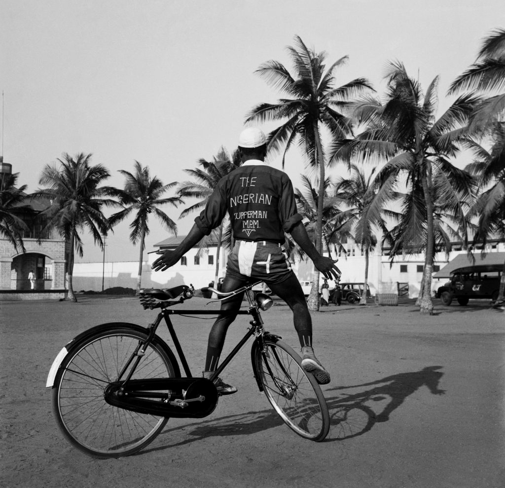 James Barnor (Ghanian, b. 1929) 'Nigerian Superman. Old Polo Ground, Mantse Agbona Park, Accra' 1958