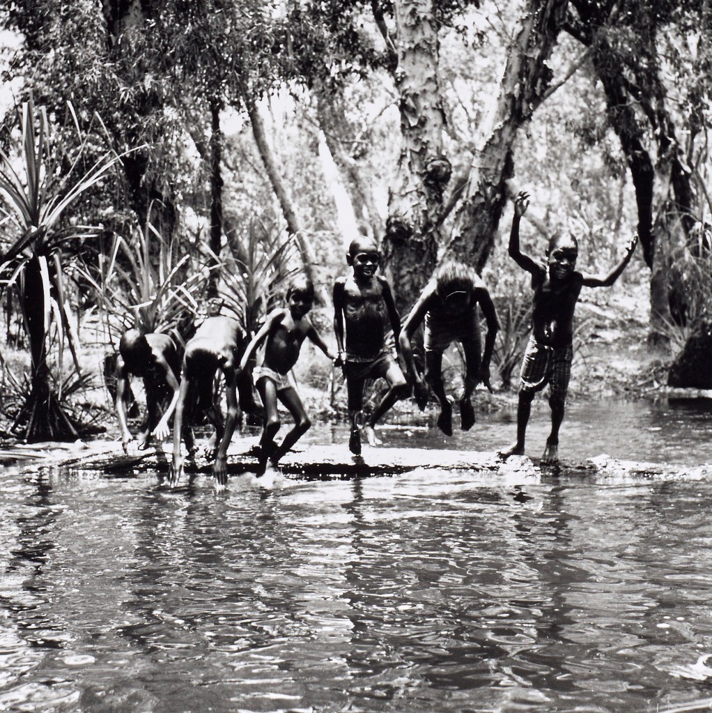 Mervyn Bishop (Australian, b. 1945) 'Children playing in river, Mumeka' 1975 (detail)