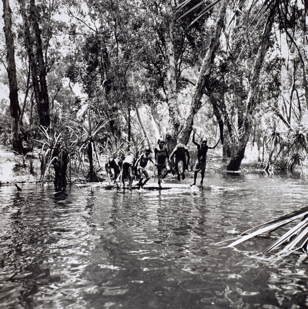 Mervyn Bishop (Australian, b. 1945) 'Children playing in river, Mumeka' 1975