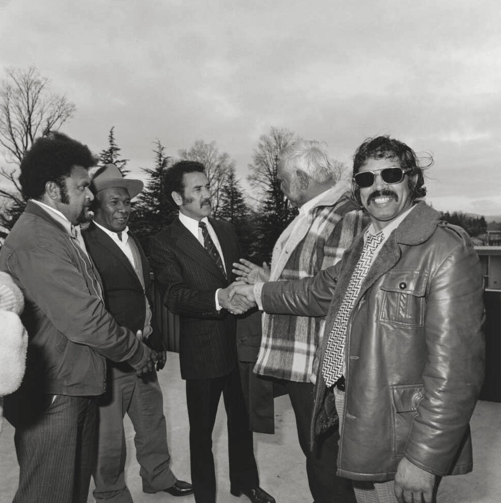 Mervyn Bishop (Australian, b. 1945) 'Charles Perkins shaking hands with members of the National Aboriginal Congress, Canberra' 1978, reproduction 2014