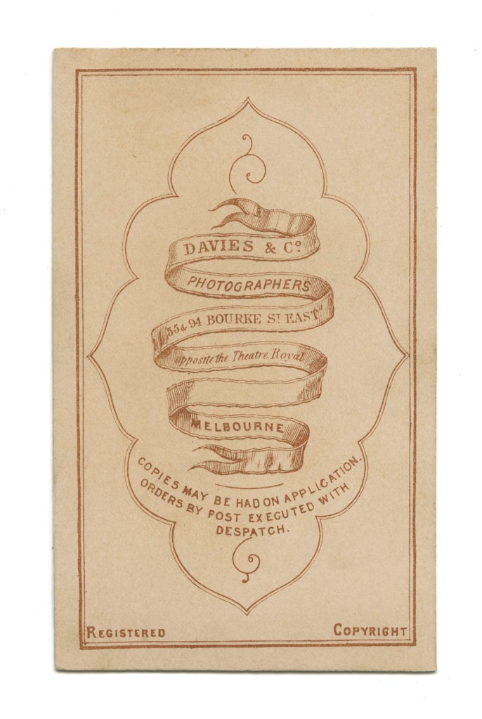 William Davies & Co (Australian born England) (active Australia, 1855-1882) 'Untitled (Standing man)' c. 1862 - 1870 (verso)