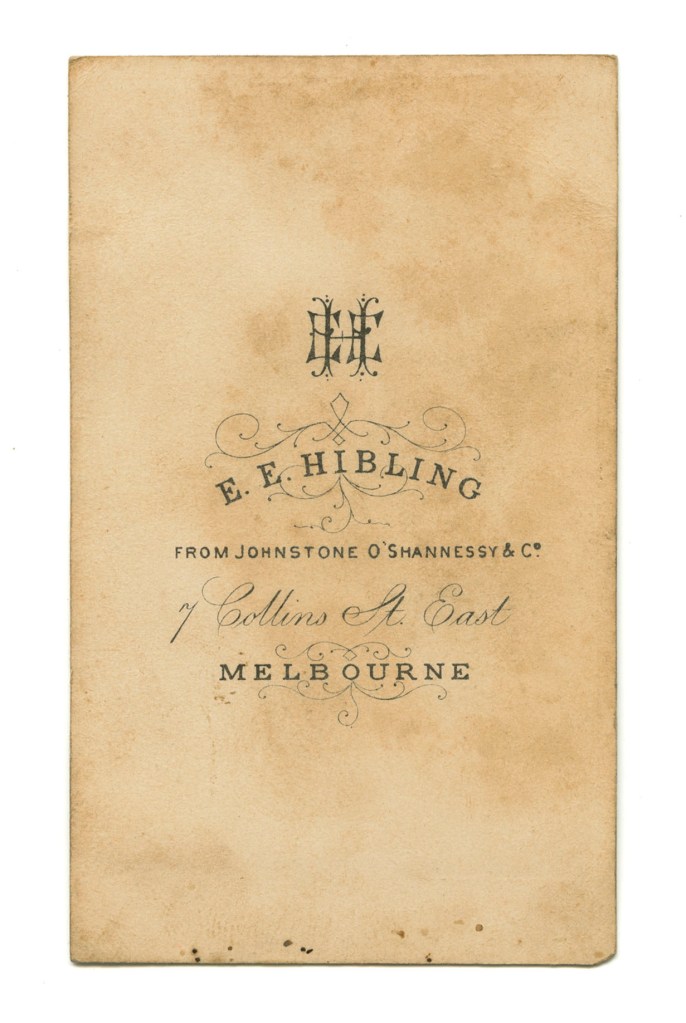 E. E. Hibling (photographer active c. 1873 - c. 1877) Johnstone O'Shannessy & Co (active 1865-1905) 'Untitled (family group)' c. 1873 - c. 1877 (verso)