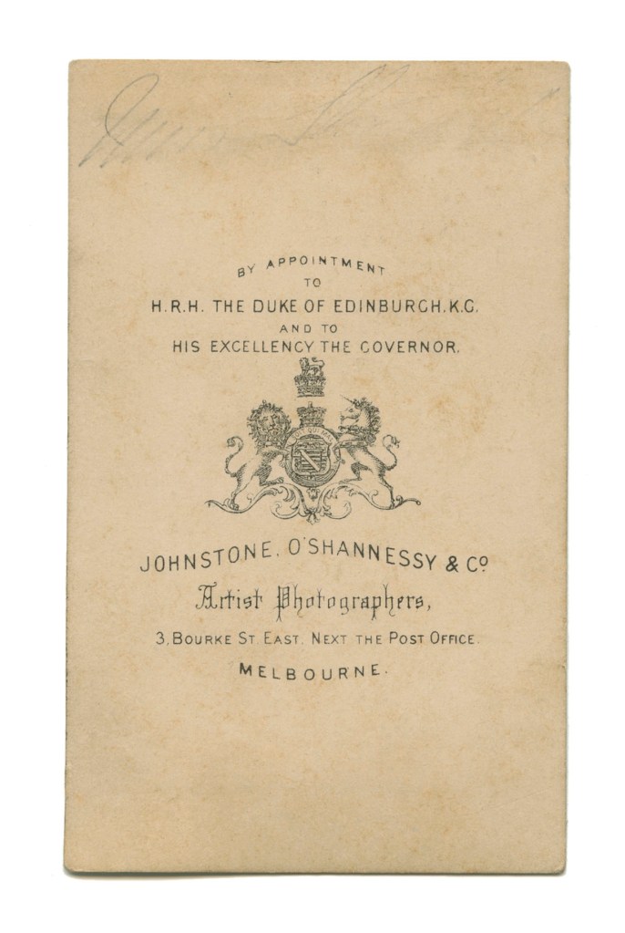 Johnstone, O'Shannessy & Co (active 1865-1905) 'Untitled (Standing woman)' 1865-1886 (verso)