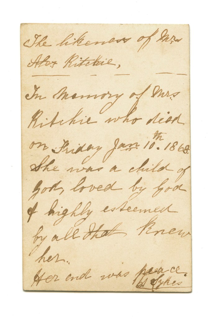 Unknown photographer. 'Untitled (Mr and Mrs Ritchie)' 1868 (verso)