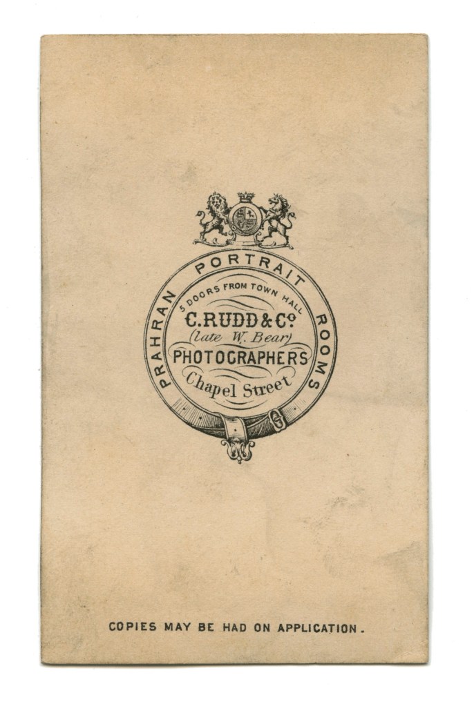 C. Rudd & Co (Australian) 'Untitled (Seated man)' c. 1872 (verso)