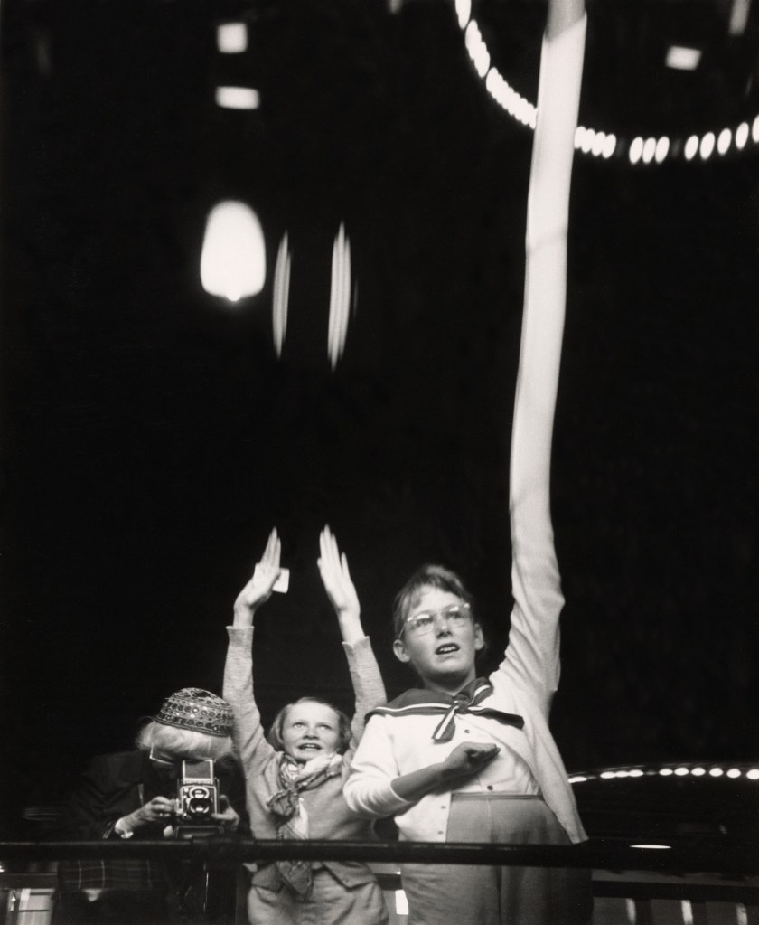 Imogen Cunningham (American, 1883-1976) 'Self-Portrait with Grandchildren in Funhouse' 1955