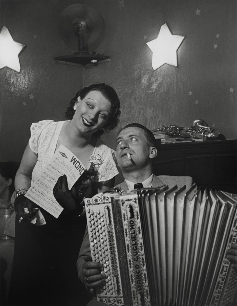 Brassaï (Hungarian-French, 1899-1984) 'Kiki with her accordion player at the Cabaret des Fleurs, Rue de Montparnasse' c. 1932 Brassaï (Hungarian-French, 1899-1984) 'Kiki with her accordion player at the Cabaret des Fleurs, Rue de Montparnasse' c. 1932