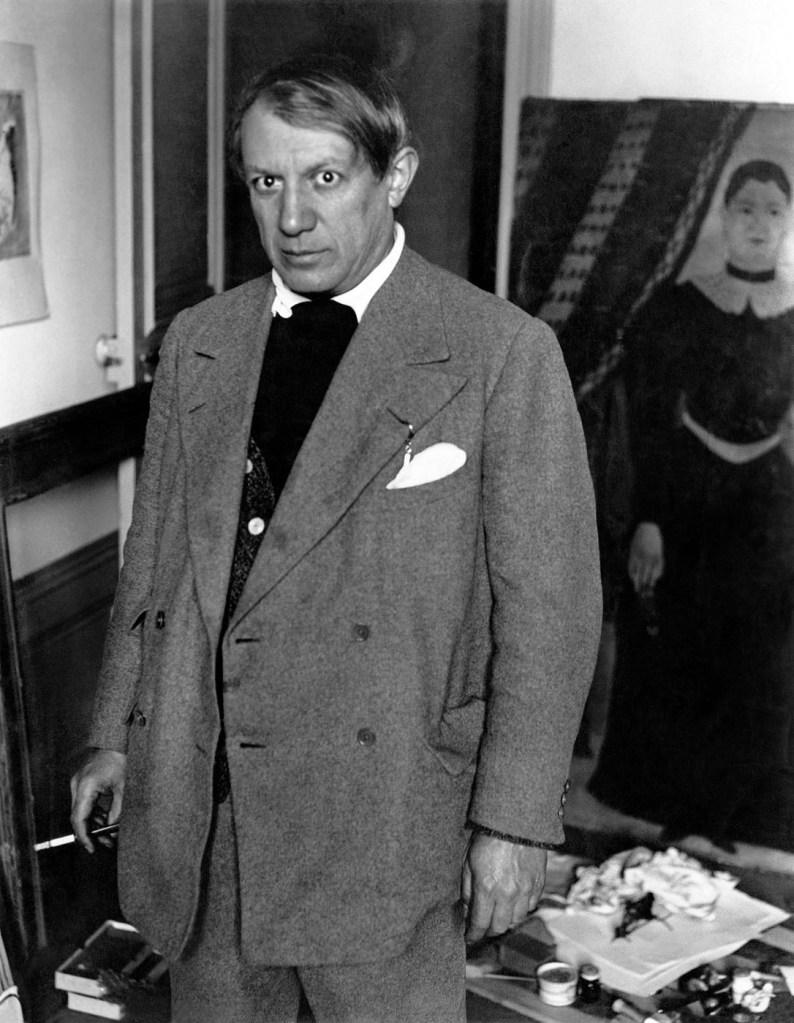 Brassaï (Hungarian-French, 1899-1984) 'Pablo Picasso in the studio on Rue la Boétie, in front of the portrait of Yadwigha by Henri Rousseau, Paris' 1932 Brassaï (Hungarian-French, 1899-1984) 'Pablo Picasso in the studio on Rue la Boétie, in front of the portrait of Yadwigha by Henri Rousseau, Paris' 1932