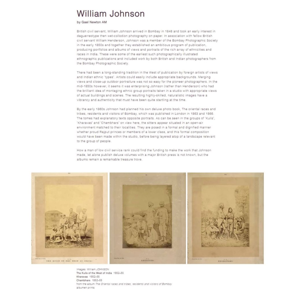 William Johnson wall text from the exhibition 'Visions of India: from the colonial to the contemporary' at the Monash Gallery of Art showing the photographs of Sawai Ram Singh II, Maharaja of Jaipur (c. 1860)