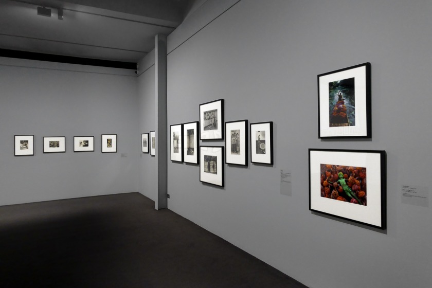 Installation view of the exhibition 'Visions of India: from the colonial to the contemporary' at the Monash Gallery of Art showing at centre, a group of work by Jyoti Bhatt (Indian, b. 1934)