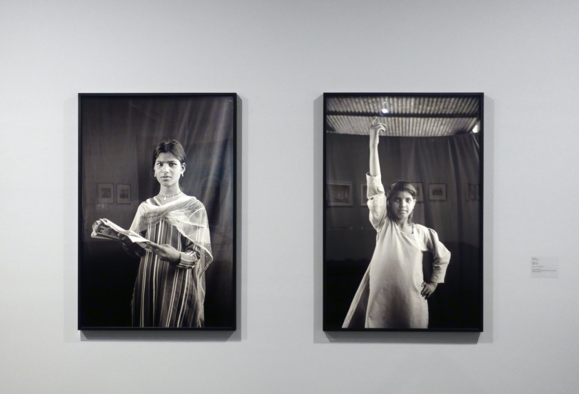 Installation view of the exhibition 'Visions of India: from the colonial to the contemporary' at the Monash Gallery of Art showing the work of Gauri Gill (Indian, b. 1970) with at left, 'Madhu' (2003); and at right, 'Revanti' (2003)