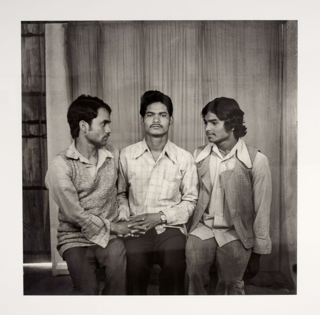 Suresh Punjabi (Indian, b. 1957) Untitled (Seated portrait of three friends) Suhag Studio, Nagda, Madhya Pradesh 1979 (installation view)