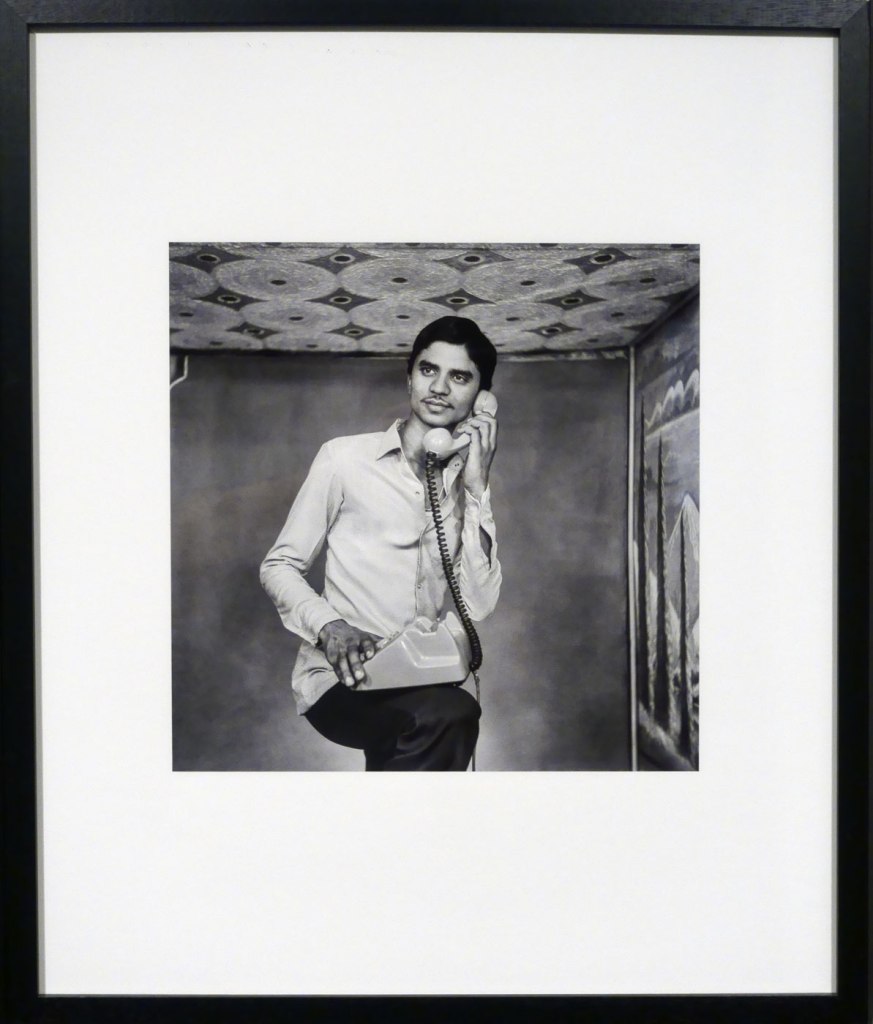 Suresh Punjabi (Indian, b. 1957) Untitled (Portrait of a man posing with a telephone) Suhag Studio, Nagda, Madhya Pradesh' 1985 (installation view)