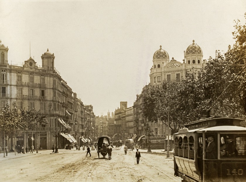 Adolf Mas (Spanish, 1861-1936) 'View of Portal de l'Àngel' 1902