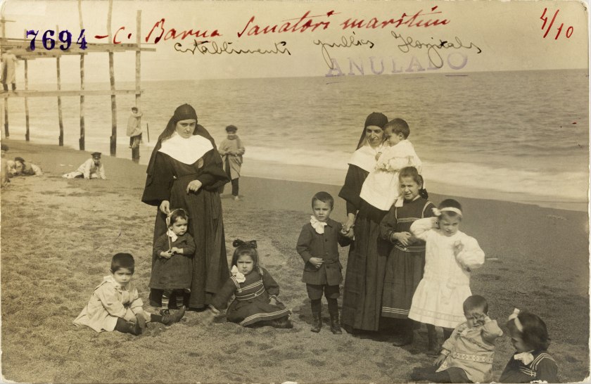 Adolf Mas (Spanish, 1861-1936) 'Nuns and children from the Sanatori Marítim de Sant Josep in the neighbourhood of La Barceloneta' 1913