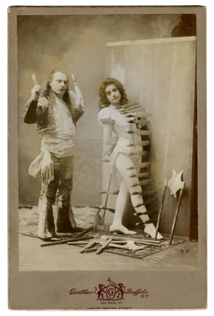 Jacob J. Ginther (American, b. 1859), Buffalo, NY 'Gustavo Arcaris Knife-Thrower' c. 1890