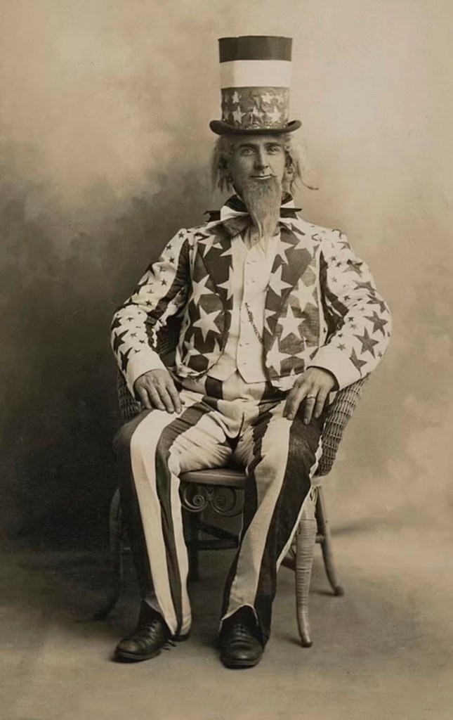Unidentified artist (American) 'A man poses in an Uncle Sam costume in Patchogue, Long Island, New York' c. 1908