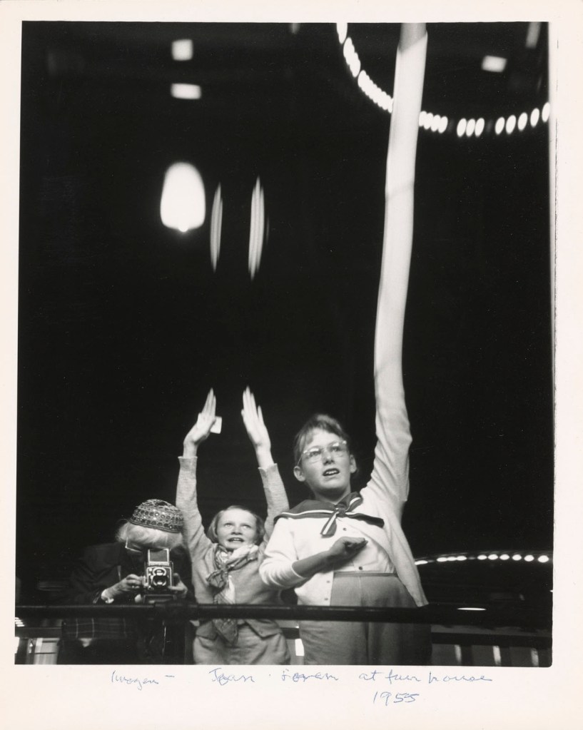 Imogen Cunningham (American, 1883-1976) 'Self-Portrait with Grandchildren in Funhouse' 1955