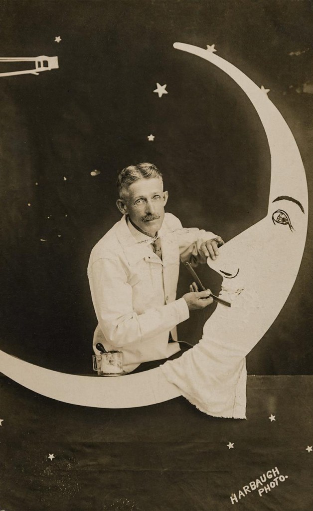 Unidentified artist (American) Harbaugh Photo (publisher) 'Paper Moon Portrait of a Barber' about 1914