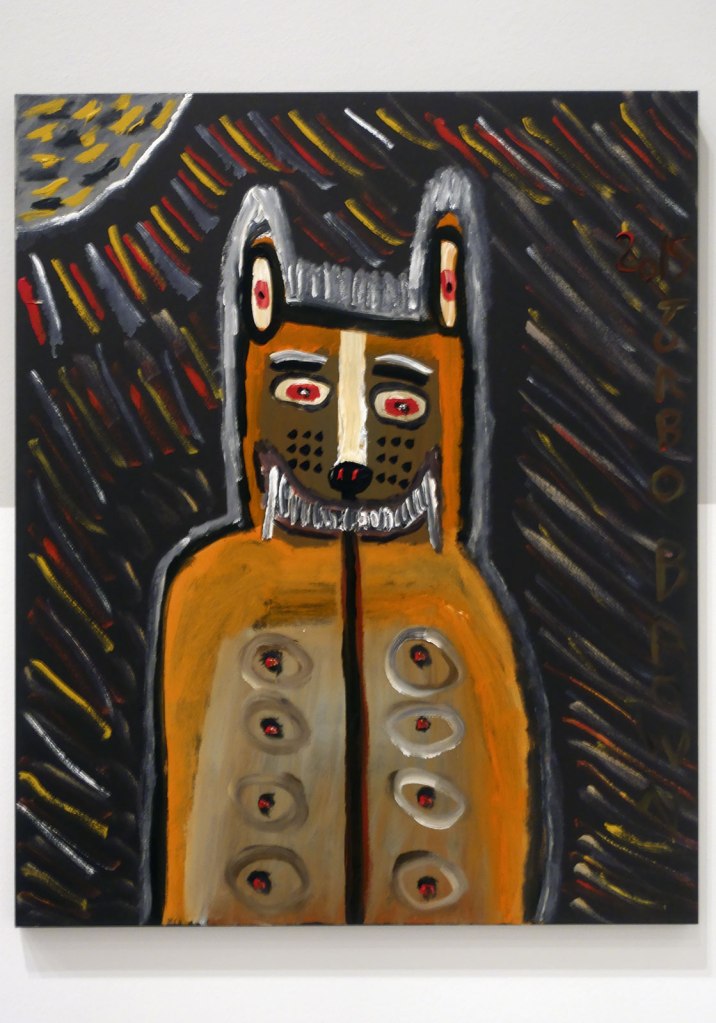 Trevor Turbo Brown (Australian / Latje Latje, 1967-2017) 'Self-portrait, 'I am the Dingo Spirit'' 2015 (installation view)