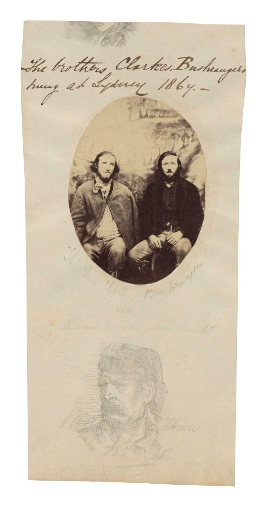 Unknown artist (Australia) 'Thomas and John Clarke, bushrangers, photographed in Braidwood gaol' 1867