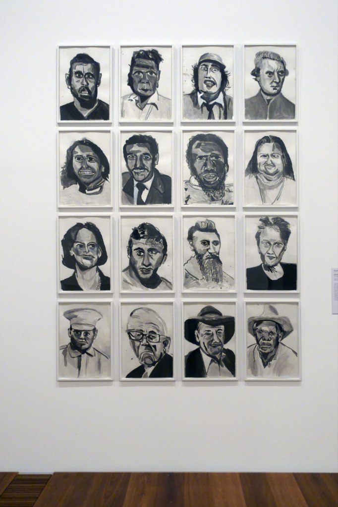 Vincent Namatjira (Australian / Anangu Pitjantjatjara Yankunytjatjara, b. 1983) 'Australia in black and white' 2018 (installation view)