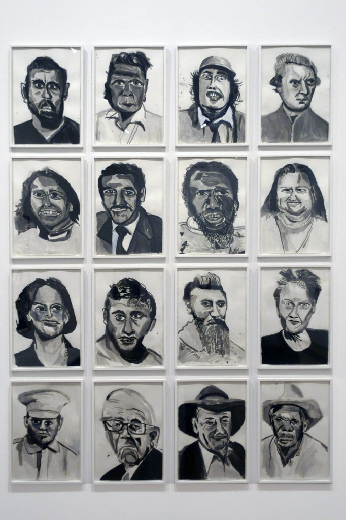 Vincent Namatjira (Australian / Anangu Pitjantjatjara Yankunytjatjara, b. 1983) 'Australia in black and white' 2018 (installation view)