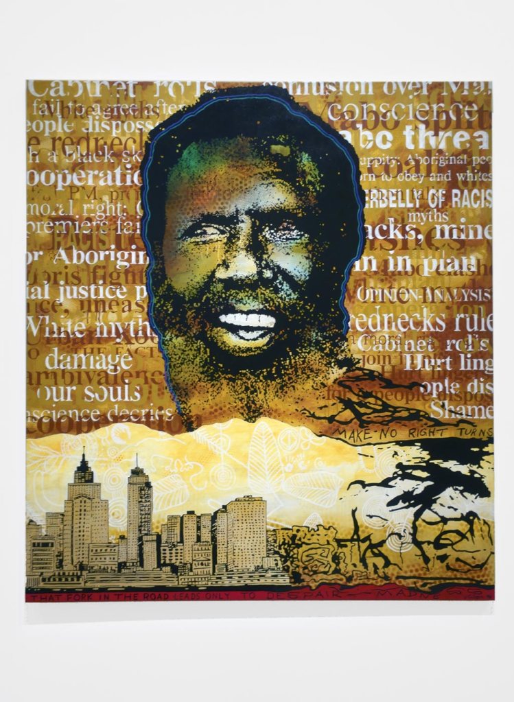 John Citizen (Gordon Bennett, Australian 1955-2014) 'Eddie Mabo (after Mike Kelley's 'Booth's Puddle' 1985, from Plato's Cave, Rothko's Chapel, Lincoln's Profile) No. 3' 1996 (installation view)